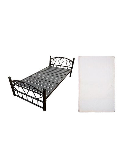 Buy Steel Bed With Thick Slat Base And Medicated Mattress Black Single in UAE