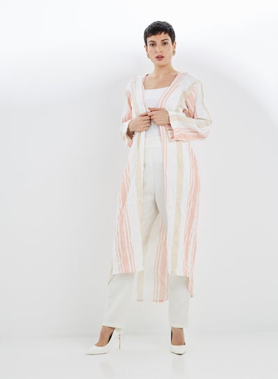 Buy Striped Detailed Shrug Pink/White in UAE