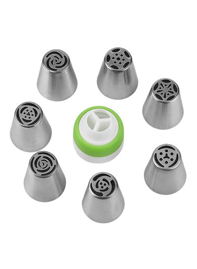 Buy 8-Piece Piping Bag Nozzle Set Silver/White/Green 3.6x4centimeter in UAE