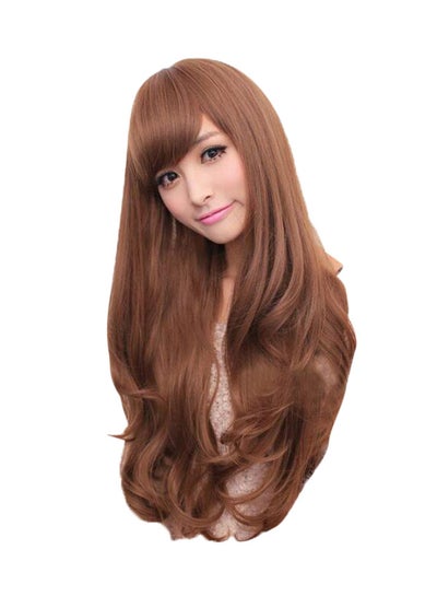 Buy Long Curly Slanted Bang Wig Brown in UAE