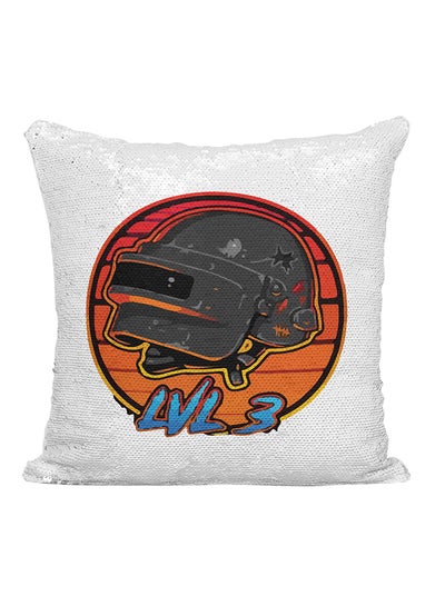 Buy PUBG Level 3 Sequined Cushion White/Silver/Orange 16x16inch in UAE