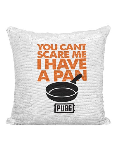 Buy PUBG Pan Protection Sequined Cushion Silver/White/Orange 16x16inch in UAE