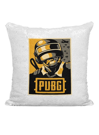 Buy PUBG Player Sequined Cushion polyester Silver/White/Beige 16x16inch in UAE