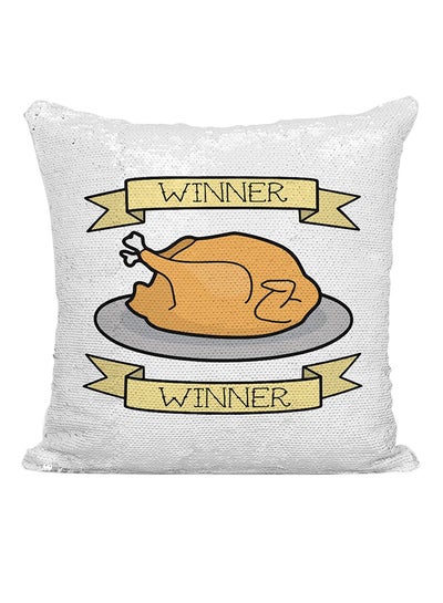 Buy PUBG Chicken Dinner Sequined Cushion White/Brown/Silver 16x16inch in UAE