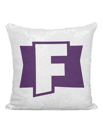 Buy Fortnite Logo Sequined Cushion polyester White/Purple/Silver 16x16inch in UAE