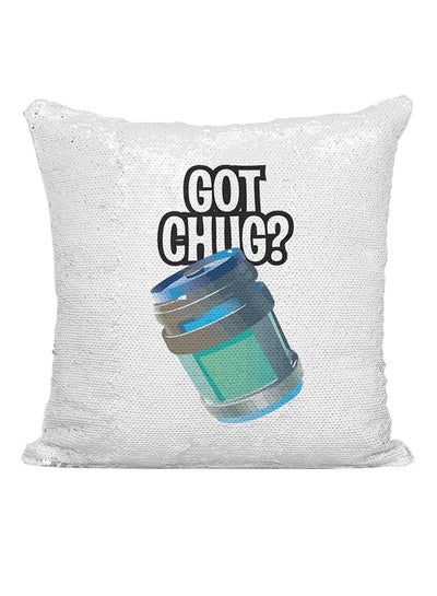 Buy Fortnite Got Chug Sequined Cushion polyester White/Green/Blue 16x16inch in UAE