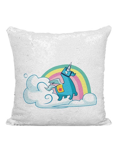 Buy Fortnite Unicorn Sequined Cushion White/Blue/Pink 16x16inch in UAE