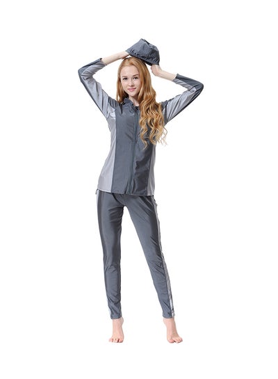 Buy 3-Piece Burkini Set Grey in Saudi Arabia