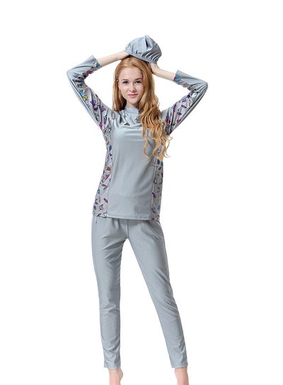 Buy 3-Piece Long Sleeve Burkini Grey in Saudi Arabia