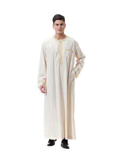 Buy Round Neck Thobe Thawb Caftan Beige in Saudi Arabia