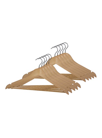 Buy 10-Piece Wooden Hanger Set Brown in Saudi Arabia