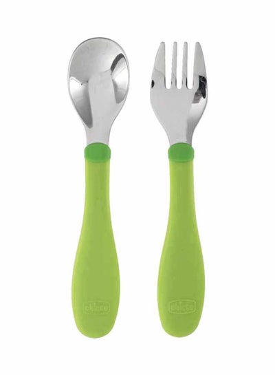 Buy Posatine Inox Baby Cutlery, Pack Of 2 - Green/Silver in Egypt