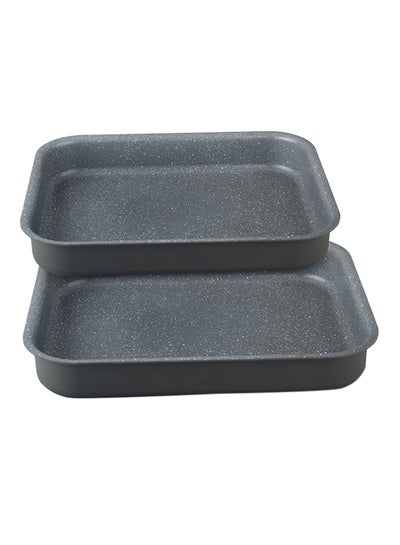 Buy 2-Piece Aluminum Roaster Set Dark Grey 37x27x5.5 , 41x29x5.5cm in Saudi Arabia