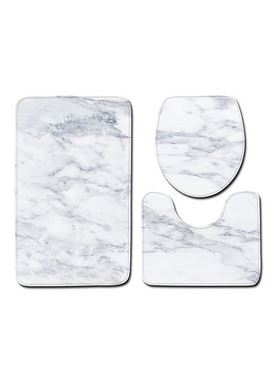 Buy 3-Piece Marble Pattern Bath Mat Set White 45x75x0.5centimeter in Saudi Arabia