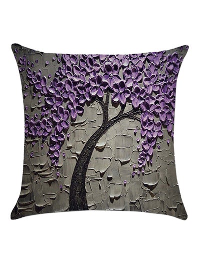 Buy Decorative Floral Tree Printed Pillow Purple/Grey/Black 45x45cm in Saudi Arabia