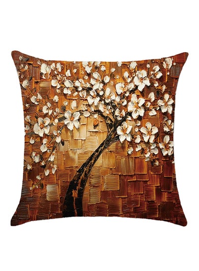 Buy Decorative Floral Tree Printed Pillow Brown/White/Black 45x45cm in UAE