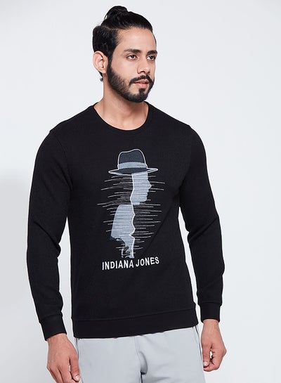 Buy Printed Solid Long Sleeve T-Shirt Black in UAE