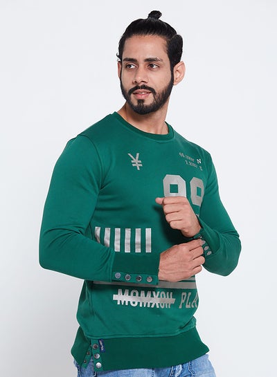 Buy Printed Long Sleeve Side Button Sweatshirt Green in UAE