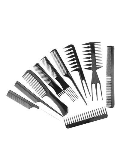 Buy 10-Piece Professional Salon Hair Comb Black 25cm in UAE