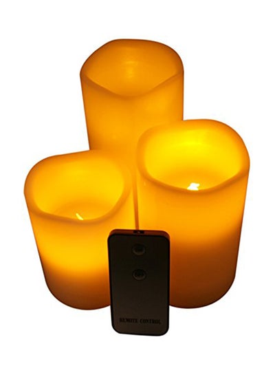 Buy 3-Piece Flickering Flameless LED Tea Candle Light Set Yellow in UAE