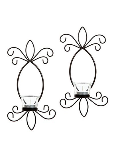 Buy Set Of 2 Iron Tea Light Led Candle Holder O4 Black 11.42X5.51X2.99inch in Saudi Arabia