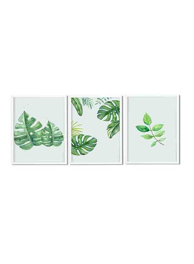 Buy 3-Piece Leaf Poster With Wood Frame Multicolour 32 X 22 X 2centimeter in Saudi Arabia