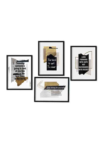 Buy 4-Piece Quote Poster With Wood Frame Multicolour 32 X 22 X 2centimeter in Saudi Arabia