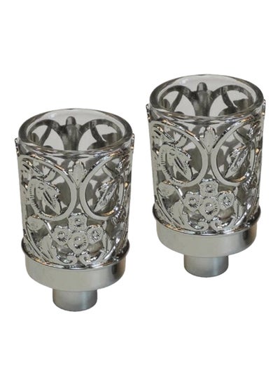 Buy 2-Piece Neronim Candle Holder Set Grey 3X1.75X1.75inch in UAE