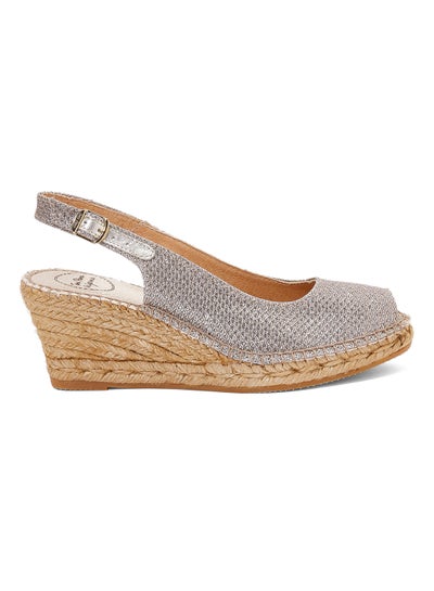 Buy Calafell Shimmery Pin Buckle Closure Wedge Espadrille Lightgold in UAE