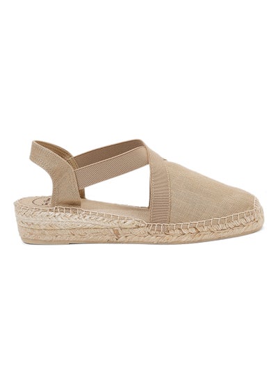 Buy Verona Linen Elastic Strap Wedge Espadrille Beige in UAE