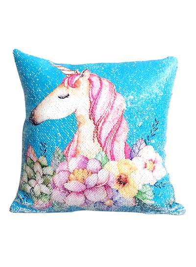 اشتري Reversible Sequin Cartoon Unicorn Printed Sofa Car Bed Chair Pillow Cover متعدد الألوان 120 غم في الامارات