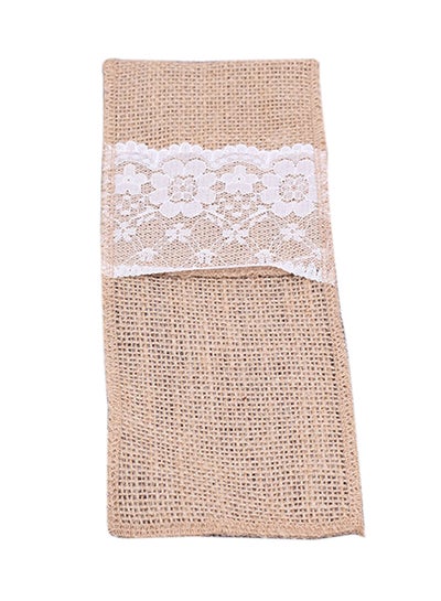 Buy Natural Burlap Lace Utensil Holder Beige 25centimeter in UAE