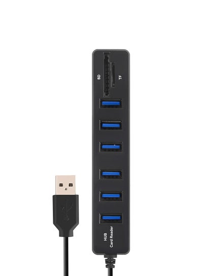 Buy 6-Port USB Hub With Power Splitter Adapter Black in UAE