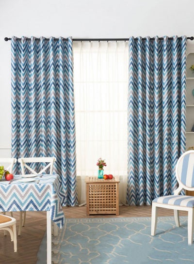 Buy Corrugated Printed Craft Blackout Curtain Blue 140 x 240centimeter in UAE