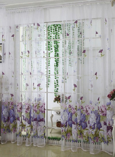 Buy Floral Printed Transparent Window Curtain Purple/Clear 100 x 250centimeter in UAE