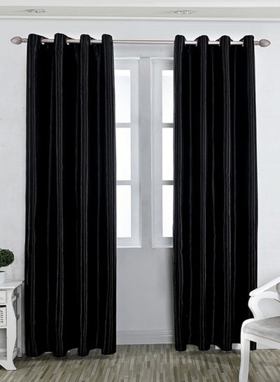 Buy Solid Blackout Single Coated Cloth Curtain Black 100 x 250centimeter in UAE