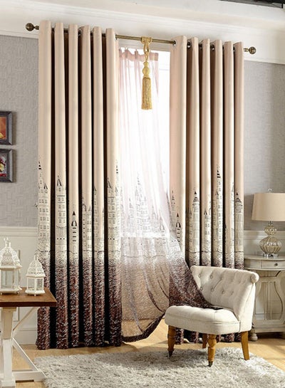 Buy Castle Printed Blackout Curtain Brown/Beige 100 x 250centimeter in Saudi Arabia