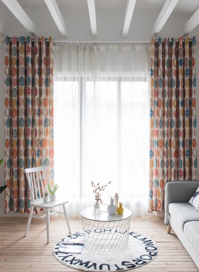 Buy Simple Style Cotton And Linen Circle Printed Curtain Multicolour 100 x 280centimeter in UAE