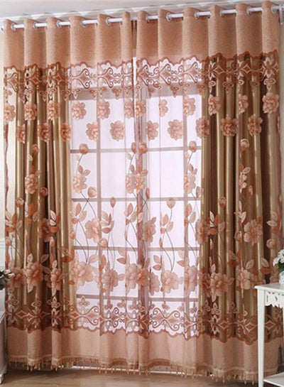 اشتري Rich Jacquard Printed Floral Curtain بني 100 x 250 سنتيمتر في الامارات