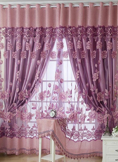 Buy Rich Jacquard Printed Floral Curtain Purple 100 x 250centimeter in UAE