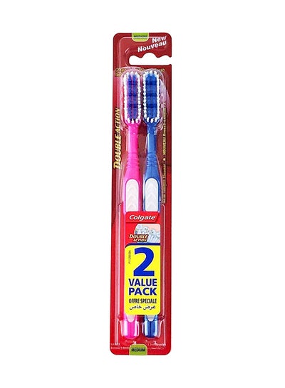 Buy Pack Of 2 Double Action Medium Toothbrushes Assorted in UAE