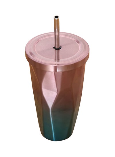 Buy Stainless Steel Double Wall Tumbler With Straw And Lid Multicolour 10.2x10.2x18centimeter in UAE