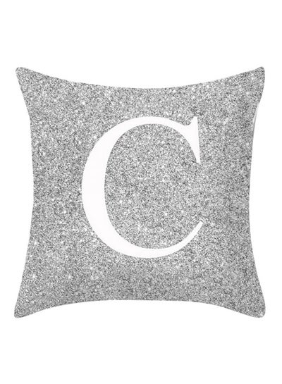 Buy Letter Printed Throw Pillow Case Metallic Silver in UAE