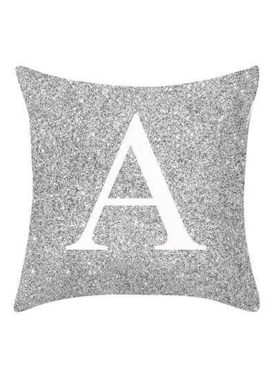 Buy Letter Printed Throw Pillow Case Metallic Silver in UAE