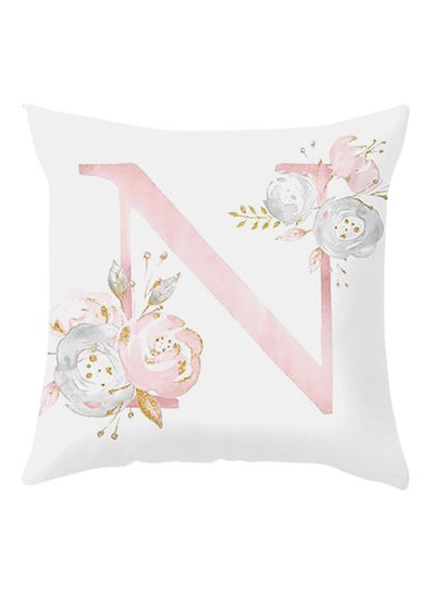 Buy Floral English Alphabet Printed Pillow Case Pink/White in UAE