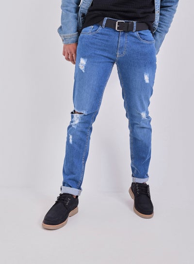 Buy Regular Fit Ripped Jeans Blue in Egypt