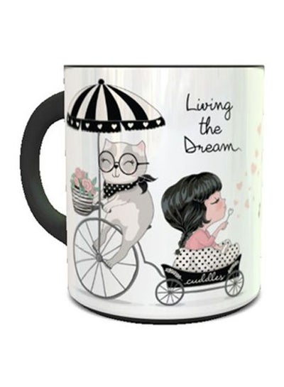 Buy Living The Dream Printed Coffee Mug White/Black/Grey in UAE