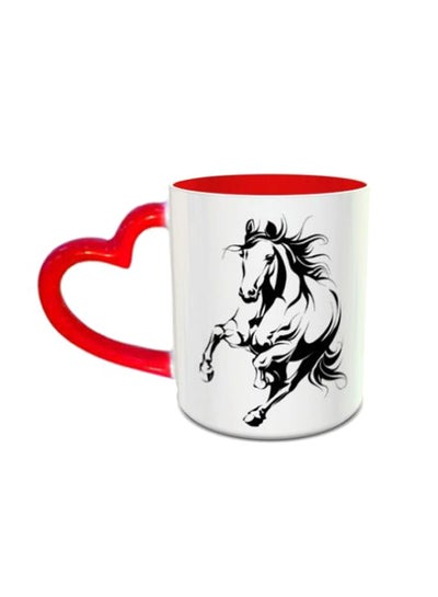 Buy Horse Printed Coffee Mug With Heart Shaped Handle White/Black/Red in UAE