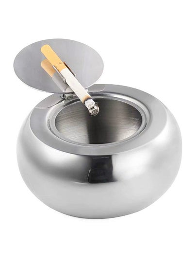 Buy Stainless Steel Modern Tabletop Ashtray With Lid Silver 5x5x2.5inch in Saudi Arabia