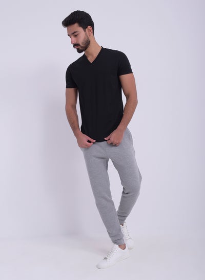 Buy Short Sleeve V-Neck T-shirt Black in Egypt